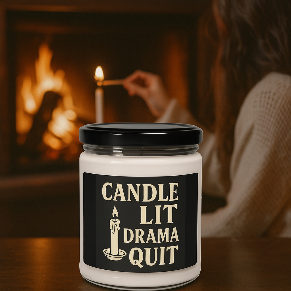 Candle Lit Drama Quit Candle + USB Rechargeable Lighter – Flameless, Bold Gift for Mood Swings & Meltdowns