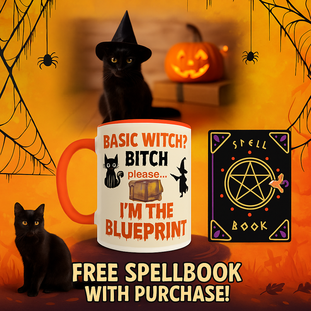 Witchy Sass Ceramic Mug – “I’m the Blueprint” Halloween Coffee Cup