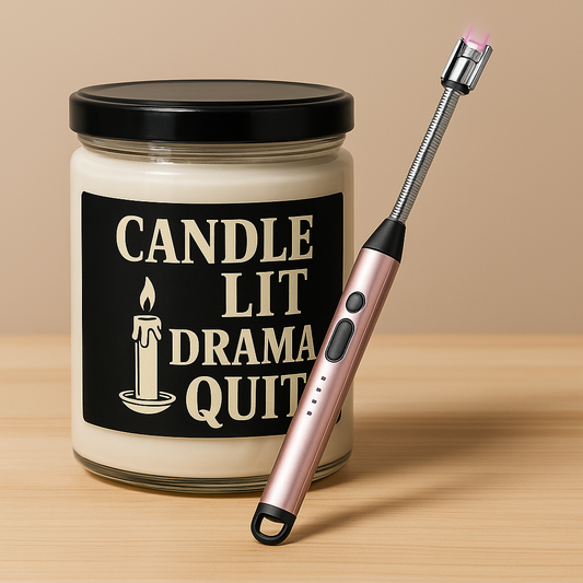 Candle Lit Drama Quit Candle + USB Rechargeable Lighter – Flameless, Bold Gift for Mood Swings & Meltdowns